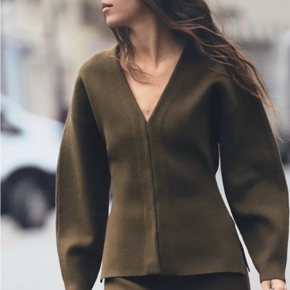 Zara Olive V-Neck Women's Sweater
